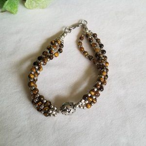 Tiger eye and silver bracelet, .925 stamped, 8 1/4" with S clasp.  #908